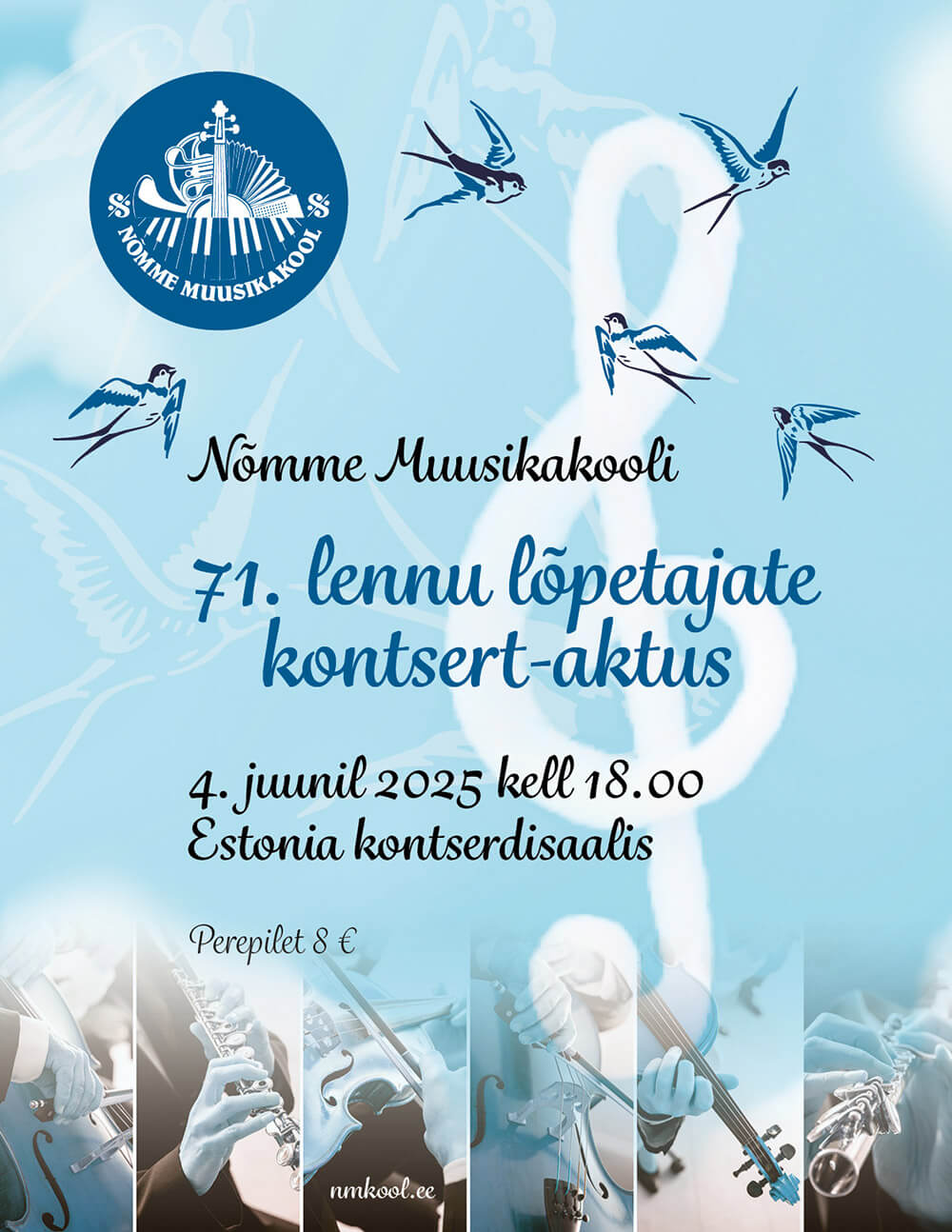Nõmme Muusikakooli 71. lennu lõpetajate kontsert-aktus toimub 4. juunil 2025 kell 18.00 Estonia kontserdisaalis.Perepilet 8 €
The post 71. lennu lõpetajate kont